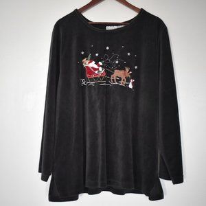Ugly Christmas Sweater! Black velvet bedazzled shirt with Santa